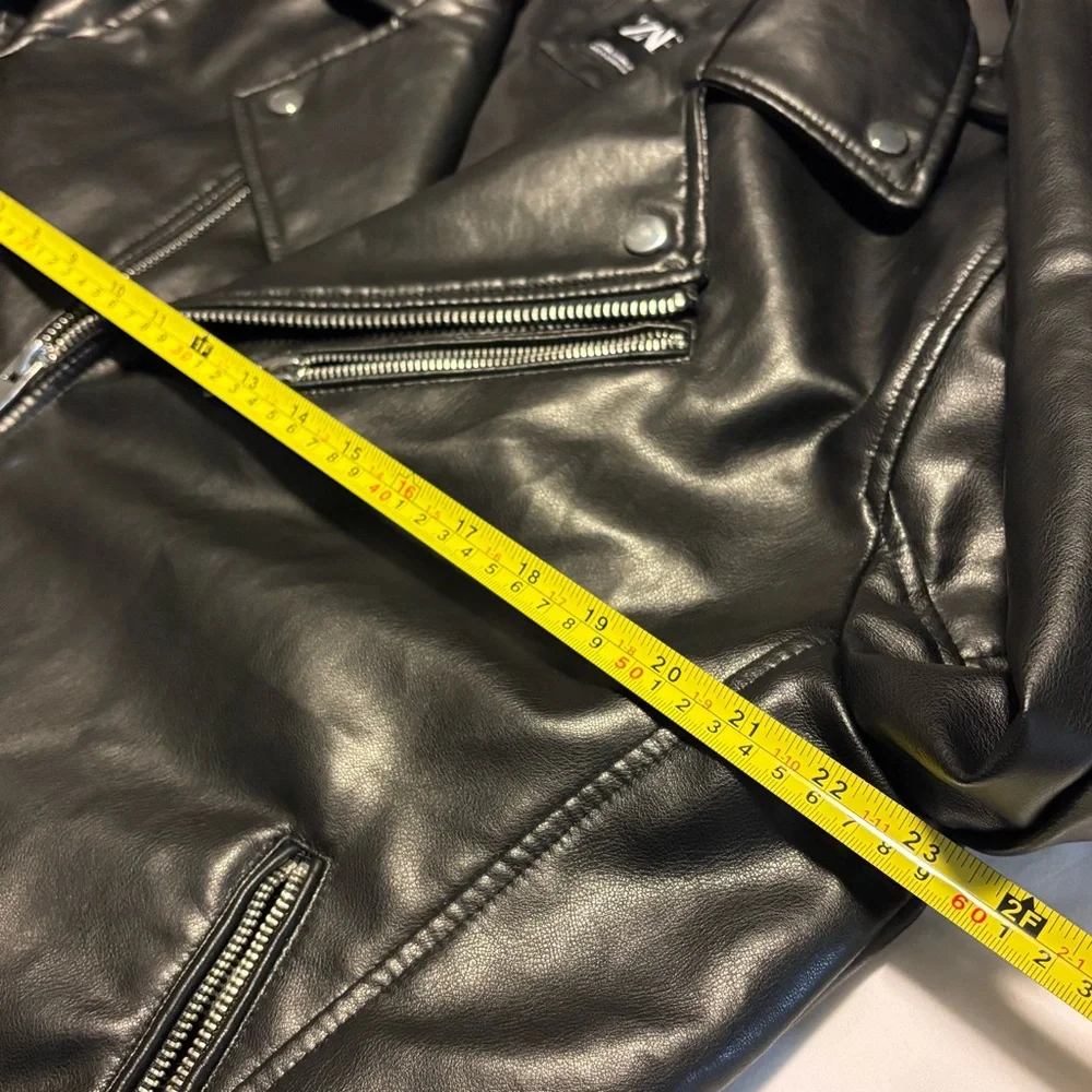 Zara Men's Shiny Black Biker Jacket - Picture 5 of 9